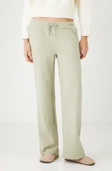 Medicine pantaloni de trening din bumbac femei, culoarea verde, neted imagine