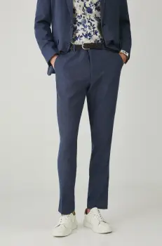 Medicine pantaloni din amestec de in barbati, culoarea albastru marin, mulata imagine