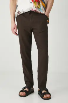 Medicine pantaloni din amestec de in barbati, culoarea maro, drept imagine