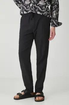 Medicine pantaloni din amestec de in barbati, culoarea negru, drept imagine