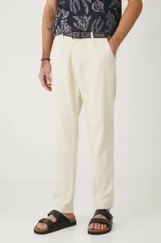 Medicine pantaloni din amestec de in culoarea bej, drept imagine