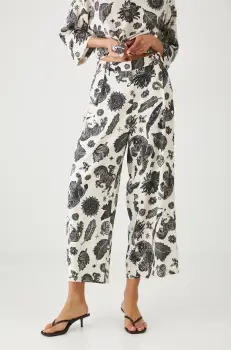 Medicine pantaloni din amestec de in culoarea bej, lat, high waist imagine