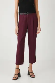 Medicine pantaloni din amestec de in culoarea bordo, fason chinos, medium waist imagine