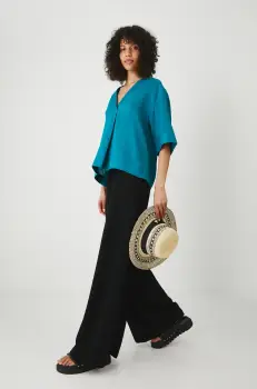 Medicine pantaloni din amestec de in culoarea negru, lat, medium waist imagine