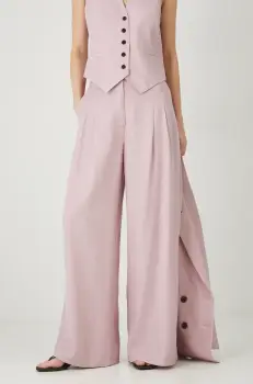 Medicine pantaloni din amestec de in culoarea roz, lat, high waist imagine