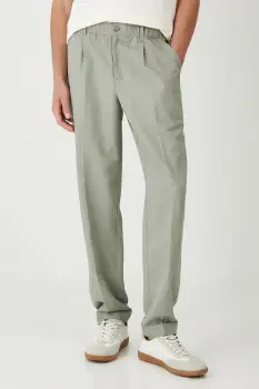 Medicine pantaloni din amestec de in culoarea verde, drept imagine