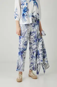 Medicine pantaloni din amestec de in femei, culoarea alb, drept, medium waist imagine