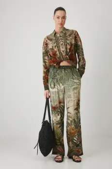 Medicine pantaloni din amestec de in lat, medium waist imagine