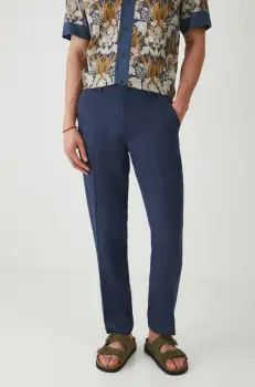 Medicine pantaloni din in barbati, culoarea albastru marin, drept imagine