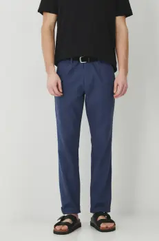 Medicine pantaloni din in barbati, culoarea albastru marin, drept imagine