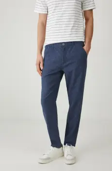 Medicine pantaloni din in barbati, culoarea albastru marin, drept imagine