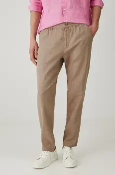 Medicine pantaloni din in barbati, culoarea bej, drept imagine