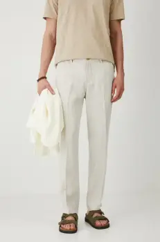 Medicine pantaloni din in barbati, culoarea bej, drept imagine