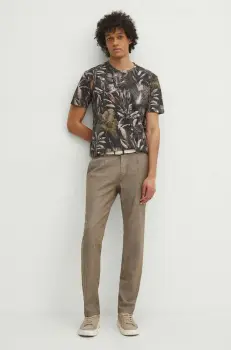 Medicine pantaloni din in barbati, culoarea maro, drept imagine