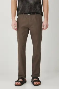 Medicine pantaloni din in barbati, culoarea maro, drept imagine