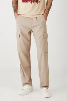 Medicine pantaloni din in culoarea bej, drept imagine