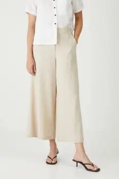Medicine pantaloni din in culoarea bej, fason culottes, high waist imagine