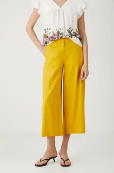 Medicine pantaloni din in culoarea galben, fason culottes, medium waist imagine