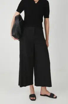 Medicine pantaloni din in culoarea negru, fason culottes, medium waist imagine