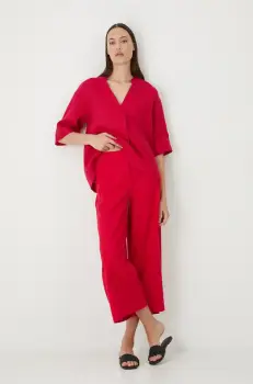 Medicine pantaloni din in culoarea rosu, fason culottes, medium waist imagine