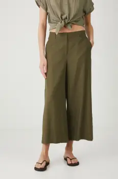 Medicine pantaloni din in culoarea verde, fason culottes, medium waist imagine