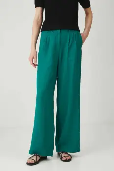 Medicine pantaloni din in culoarea verde, lat, medium waist imagine