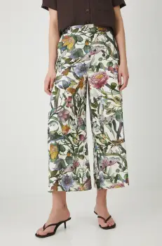 Medicine pantaloni din in femei, culoarea bej, fason culottes, high waist imagine