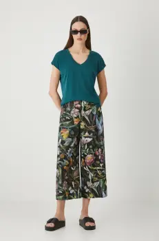 Medicine pantaloni din in femei, culoarea negru, fason culottes, high waist imagine