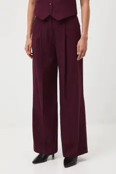 Medicine pantaloni din lana culoarea bordo, lat, high waist imagine