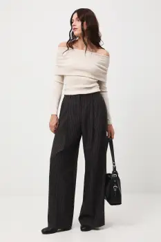 Medicine pantaloni din lana culoarea gri, lat, high waist imagine