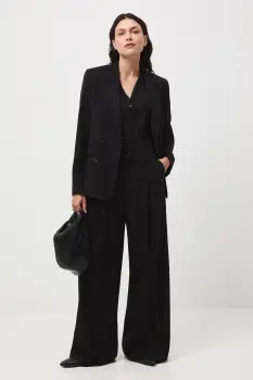 Medicine pantaloni din lana culoarea negru, lat, high waist imagine