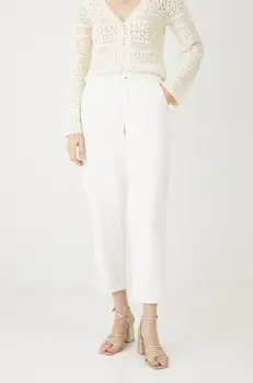 Medicine pantaloni femei, culoarea alb, lat, high waist imagine