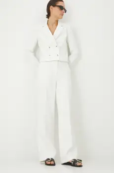 Medicine pantaloni femei, culoarea bej, drept, medium waist imagine