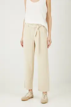 Medicine pantaloni femei, culoarea bej, drept, medium waist imagine