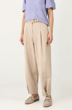 Medicine pantaloni femei, culoarea bej, fason tigareta, medium waist imagine