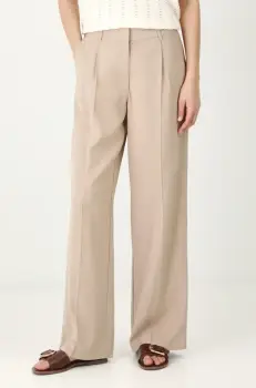 Medicine pantaloni femei, culoarea bej, lat, high waist imagine