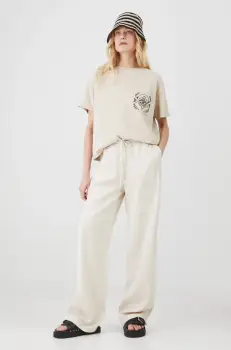 Medicine pantaloni femei, culoarea bej, lat, high waist imagine