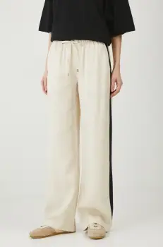 Medicine pantaloni femei, culoarea bej, lat, high waist imagine