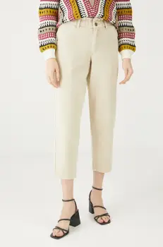 Medicine pantaloni femei, culoarea bej, lat, high waist imagine