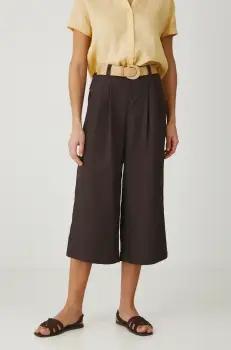 Medicine pantaloni femei, culoarea maro, lat, high waist imagine