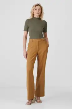 Medicine pantaloni femei, culoarea maro, lat, high waist imagine