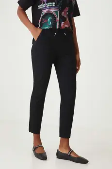 Medicine pantaloni femei, culoarea negru, fason chinos, medium waist imagine