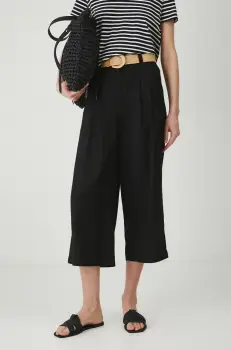 Medicine pantaloni femei, culoarea negru, lat, high waist imagine