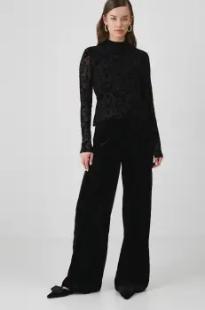 Medicine pantaloni femei, culoarea negru, lat, high waist imagine