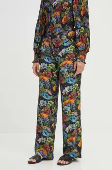 Medicine pantaloni femei, culoarea negru, lat, high waist imagine