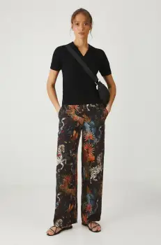 Medicine pantaloni femei, culoarea negru, lat, high waist imagine