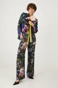 Medicine pantaloni femei, culoarea negru, lat, medium waist imagine