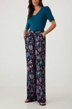 Medicine pantaloni femei, culoarea negru, lat, medium waist imagine