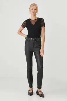 Medicine pantaloni femei, culoarea negru, mulata, high waist imagine