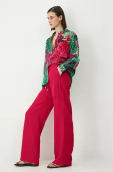 Medicine pantaloni femei, culoarea rosu, lat, high waist imagine